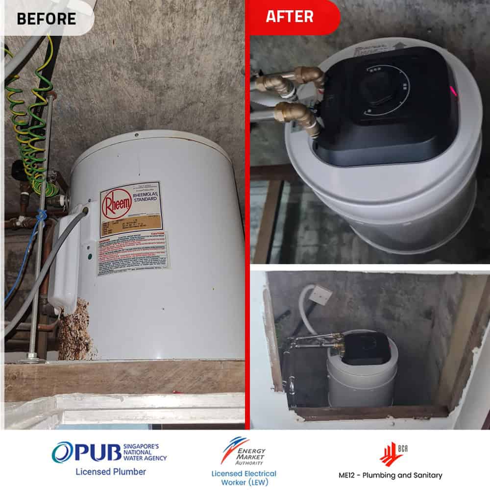 Rheem 61SVP15S water heater replacement to Arsiton PRO1 INOX 30 H Springdale- Before and after