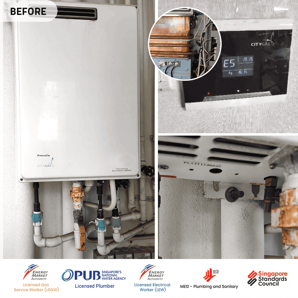 City Gas Heater North Park Residences E5 Error Code Gas Heater Replacement - 02