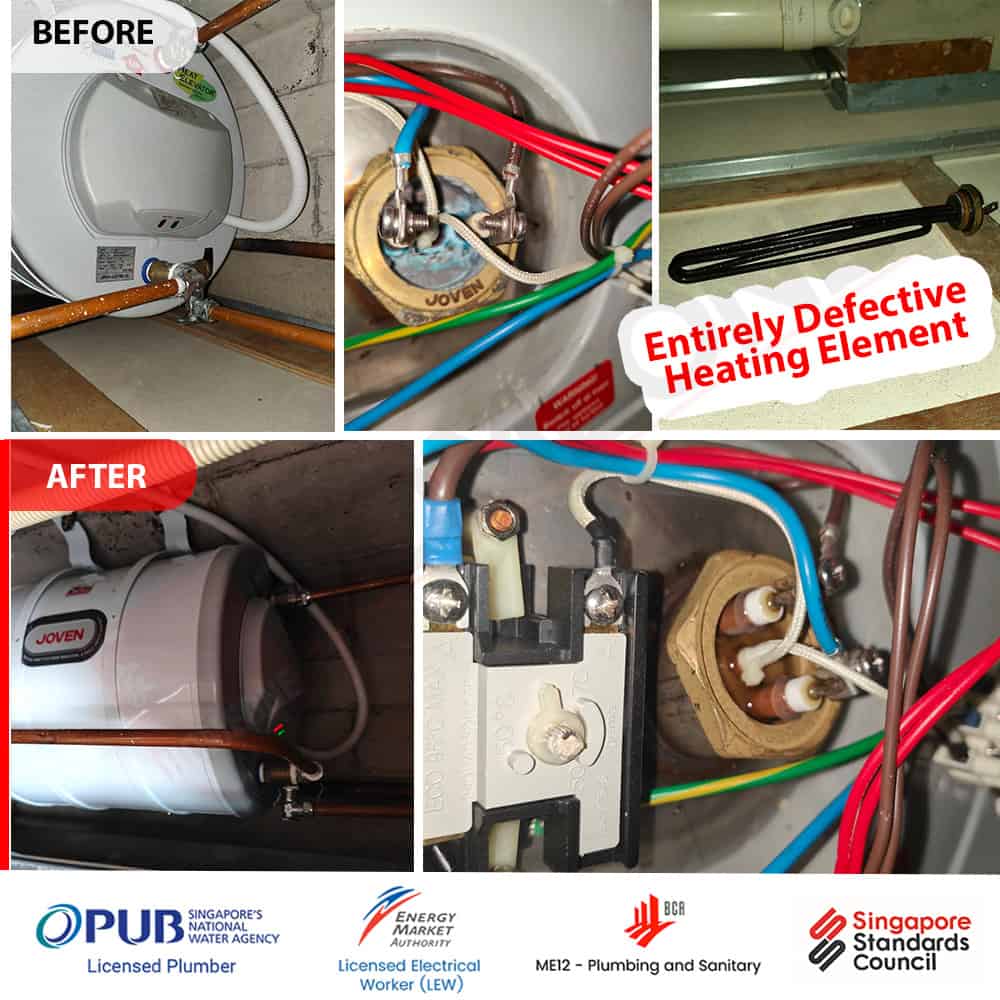 Joven water heater repair - Heating Element Faulty -Before and After @ The Springbloom