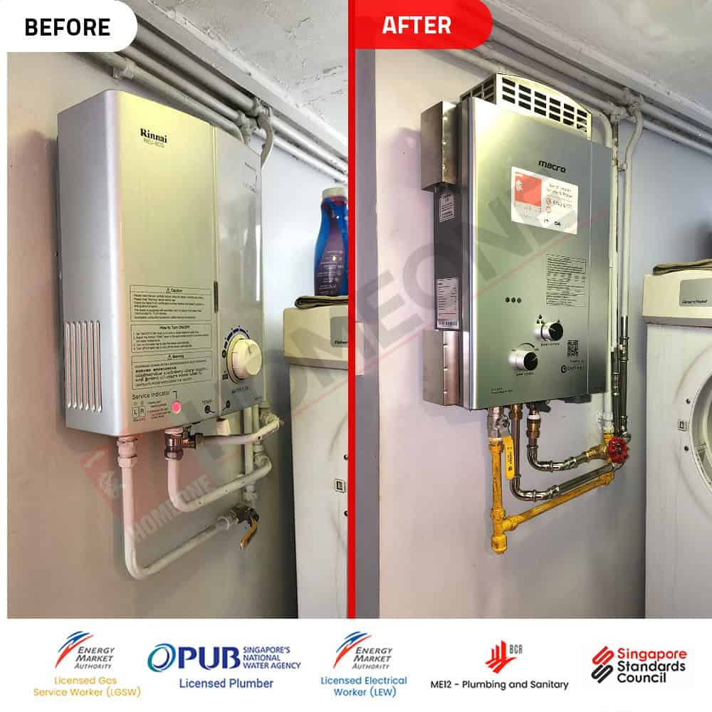 Rinnai Gas Heater Not Working at 12 Holland Avenue HDB - Before and After replaced