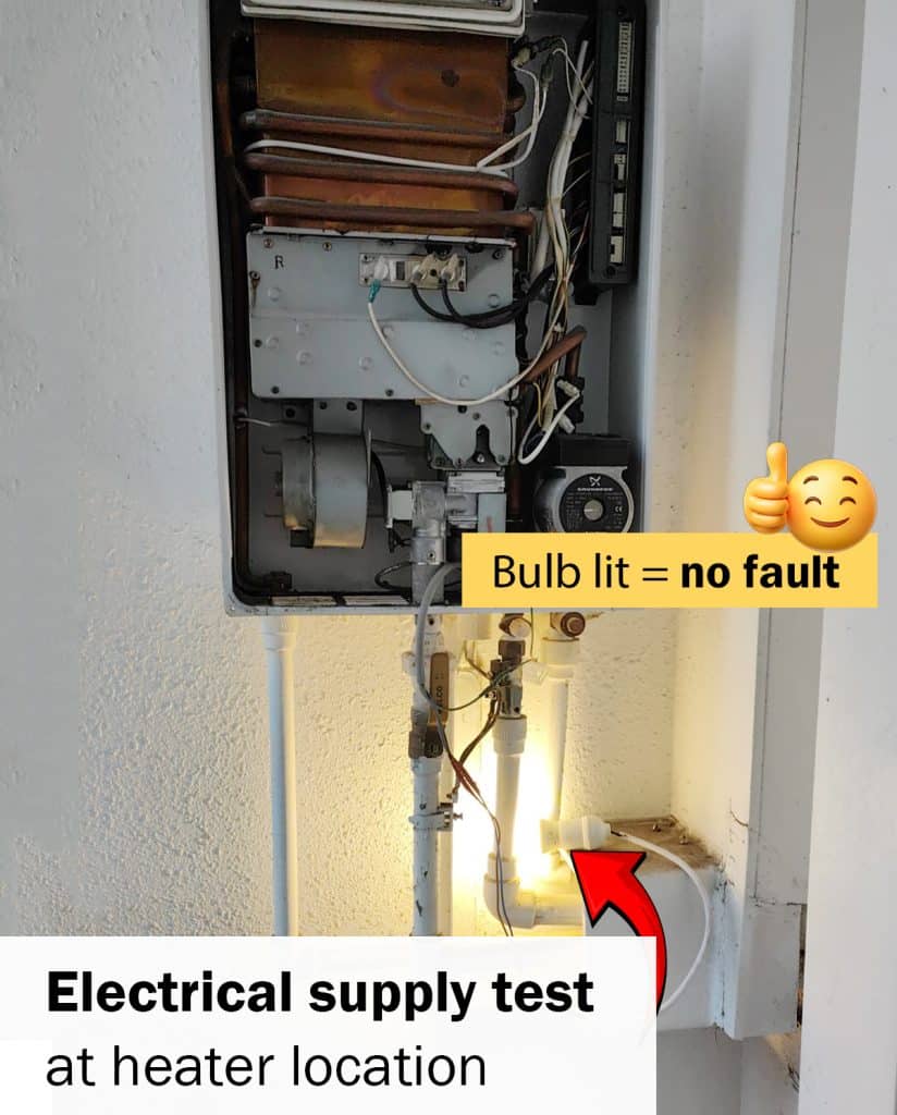 electrical supply test at heater location 1