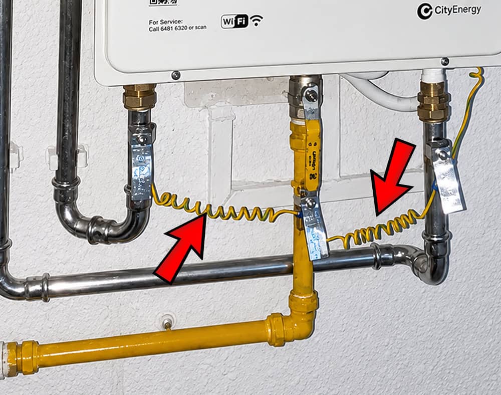 equipotential bonding cables installed on both gas pipe and water pipe