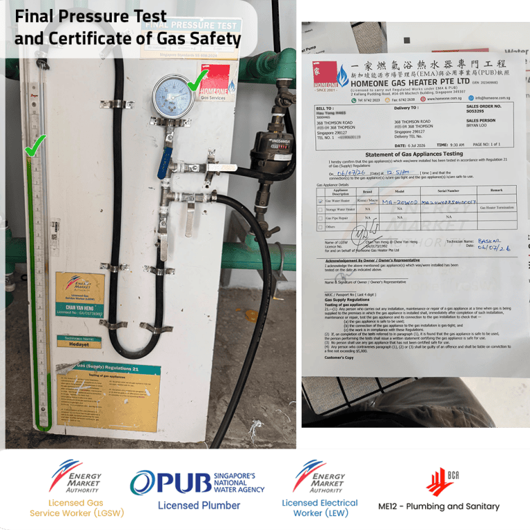 CO leak Gas Water Heater power by Citygas at 368 Thomson Final Pressure Test