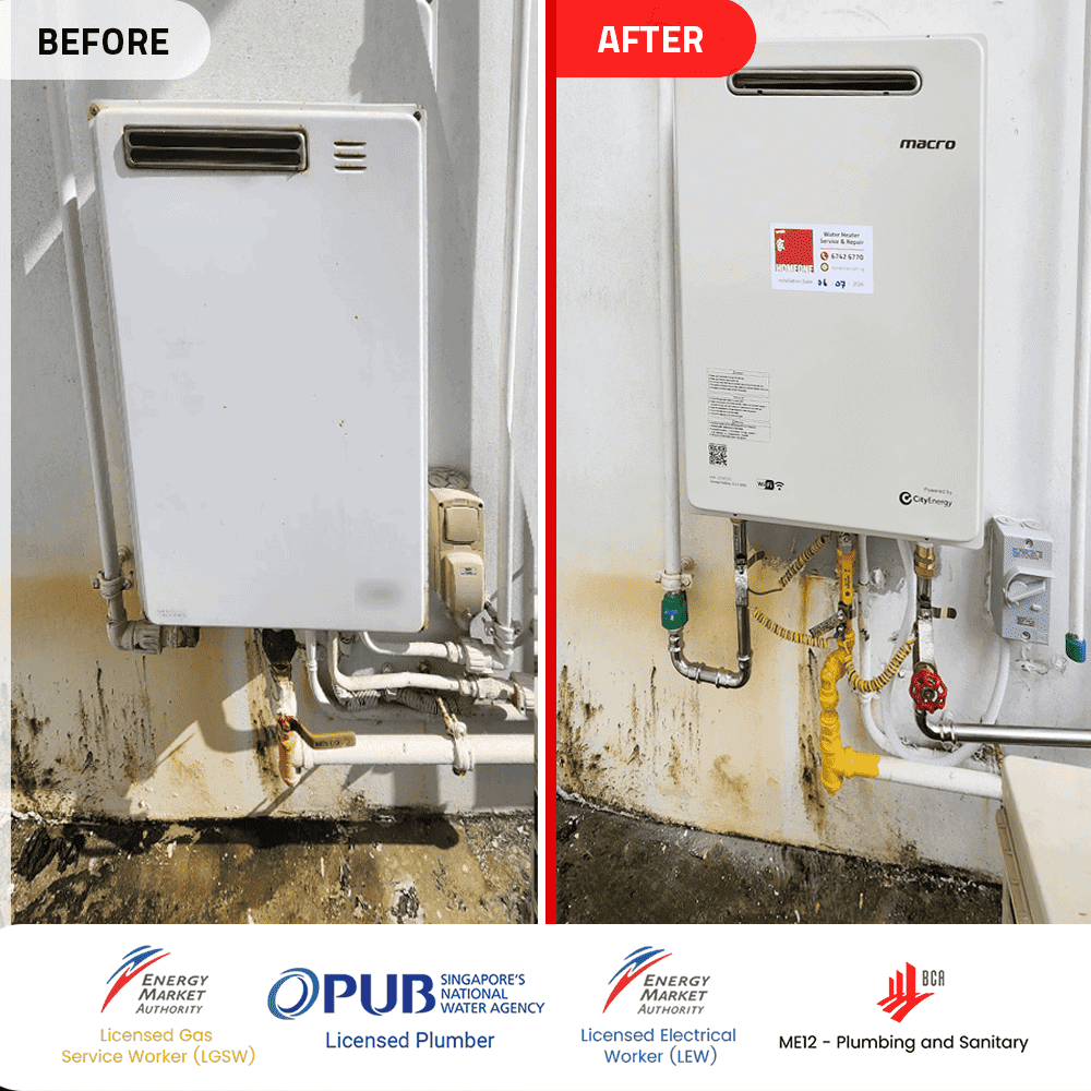 CO leak Gas Water Heater power by Citygas at 368 Thomson - Before & After