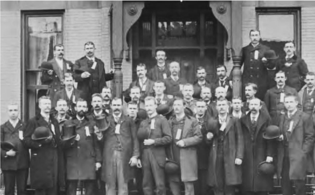 old black and white photo of IBEW union members