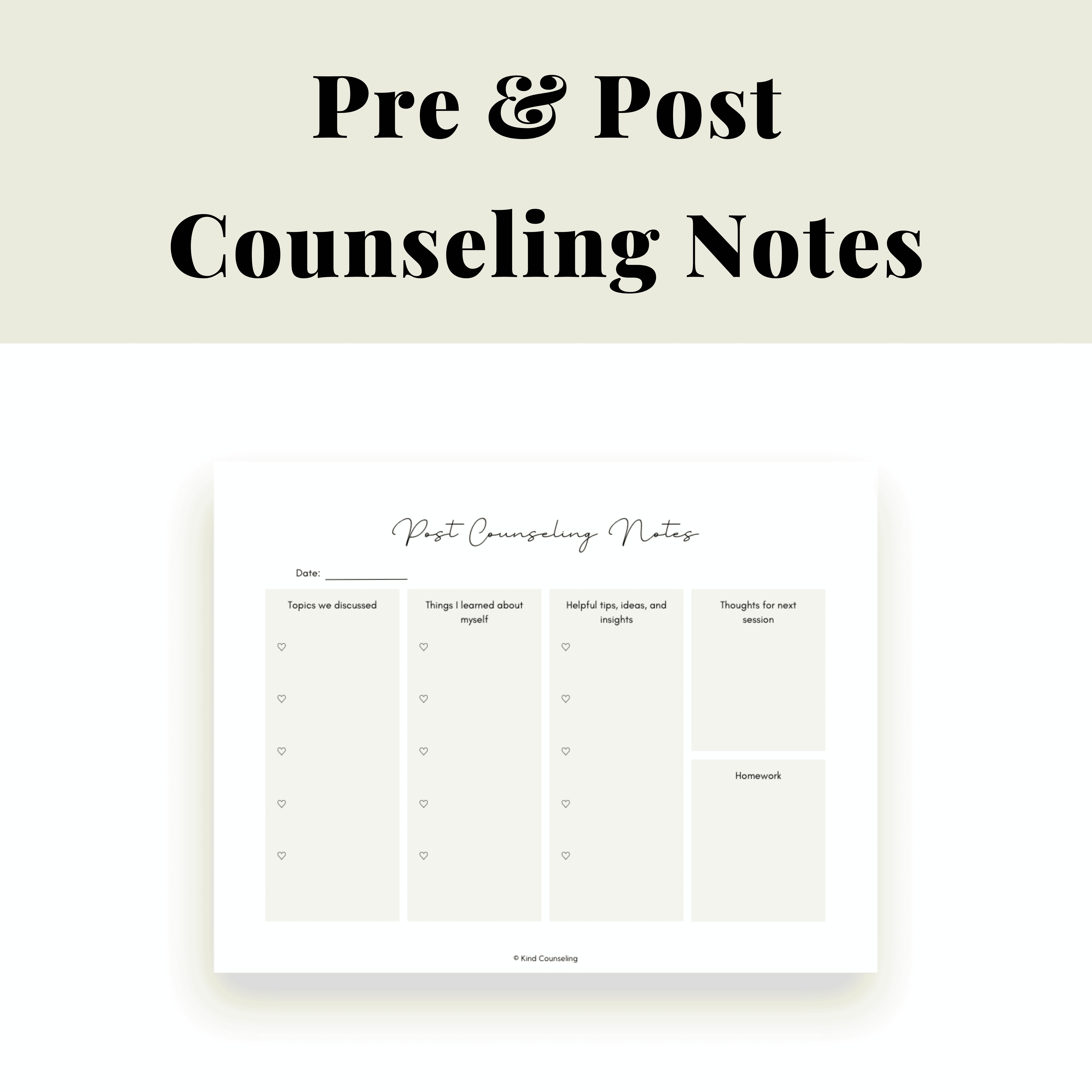 Pre and Post Counseling Notes, Therapy Progress Journal for Clients and Students