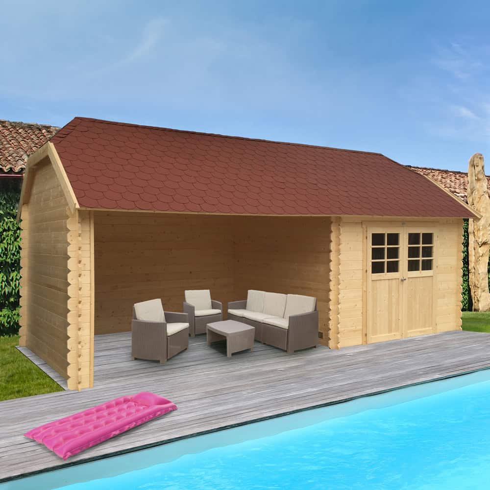 Casetta in legno YORK 665 x 298 x 318 h. cm con pergola - Carico neve 30 kg/mq-0 Casetta in legno YORK 665 x 298 x 318 h. cm con pergola - Carico neve 30 kg/mq-0