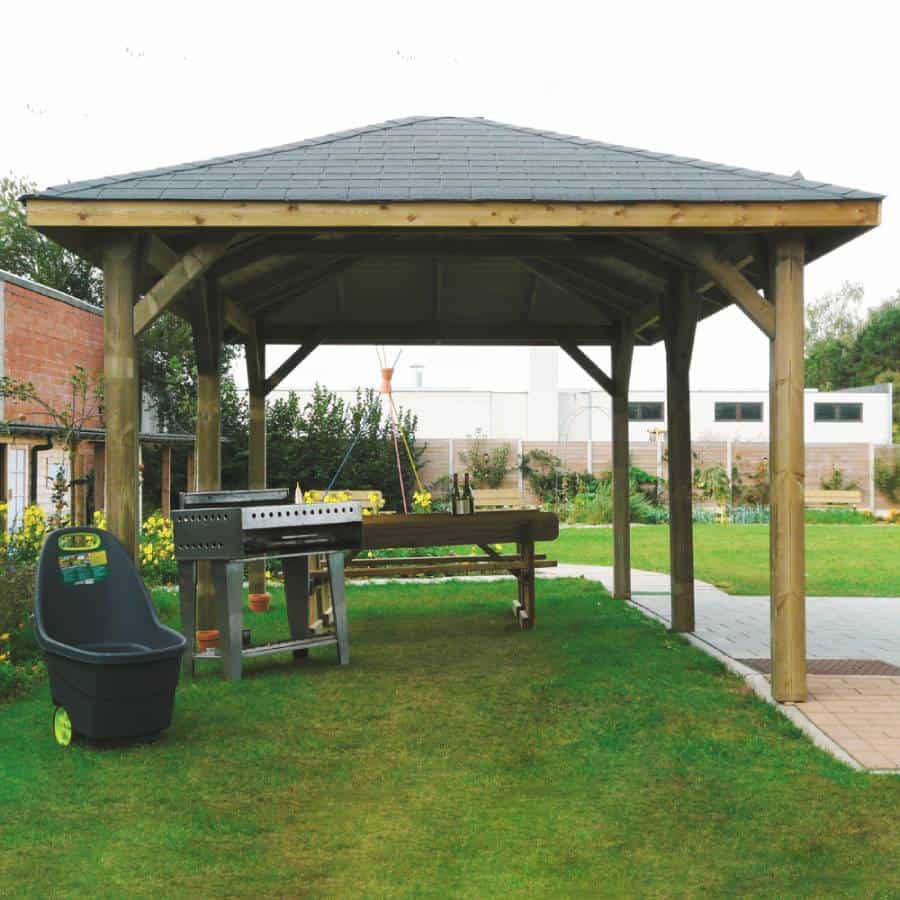 Gazebo in Legno KIOSK Tetto con tegole 629x347 cm - Antivento-0 Gazebo in Legno KIOSK Tetto con tegole 629x347 cm - Antivento-0