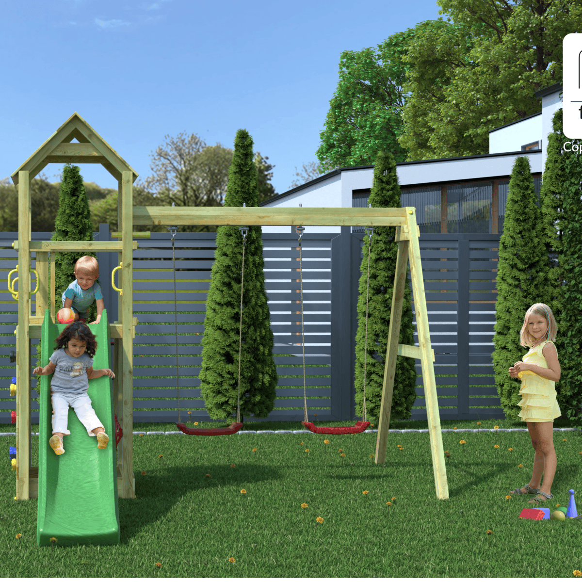 Parco Giochi in Legno Autoclavato Fungoo FLAPPI Torre con Scivolo e Altalene-0 Parco Giochi in Legno Autoclavato Fungoo FLAPPI Torre con Scivolo e Altalene-0