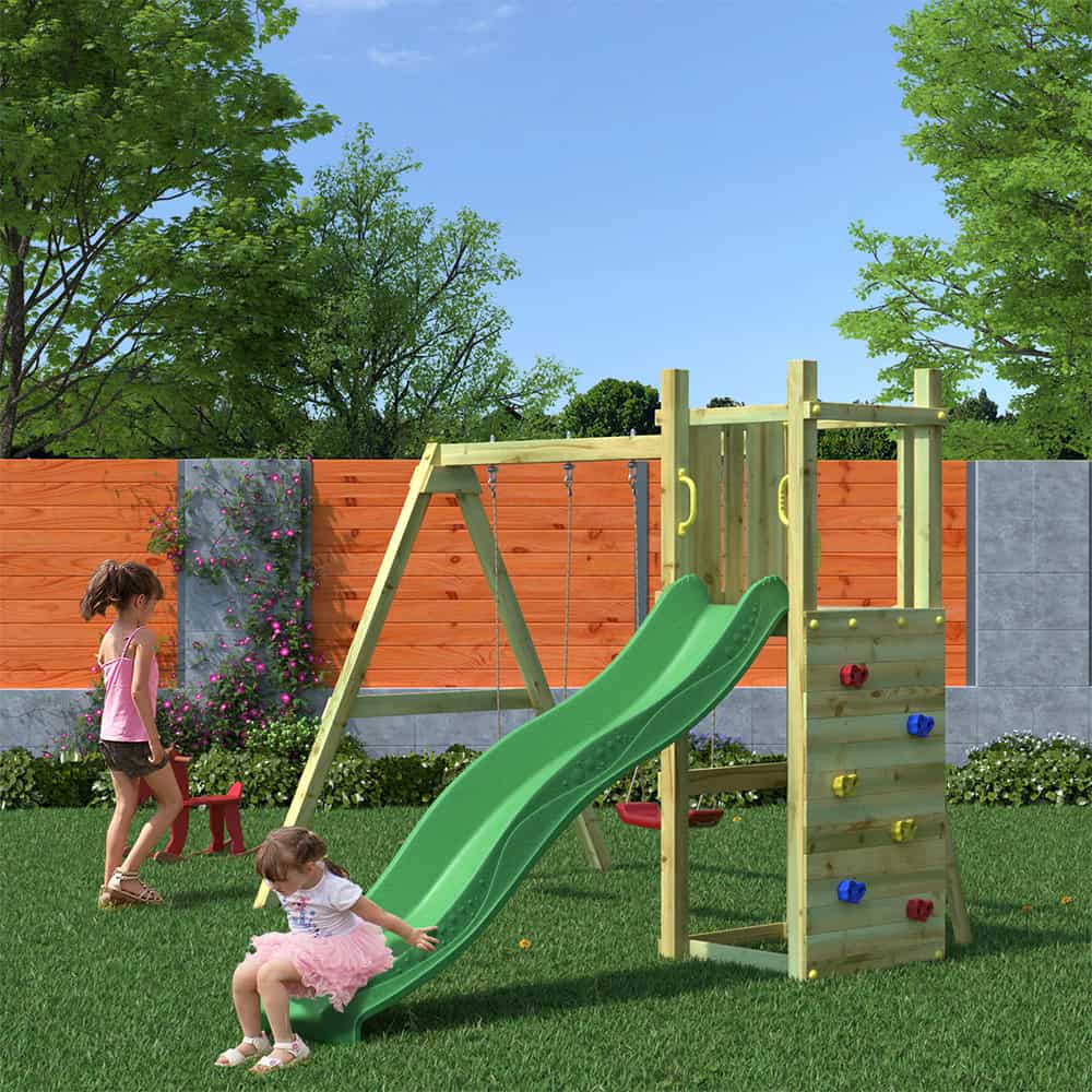 Parco Giochi in Legno Autoclavato Fungoo FUNNY 3 con Altalena doppia e Scivolo-0 Parco Giochi in Legno Autoclavato Fungoo FUNNY 3 con Altalena doppia e Scivolo-0