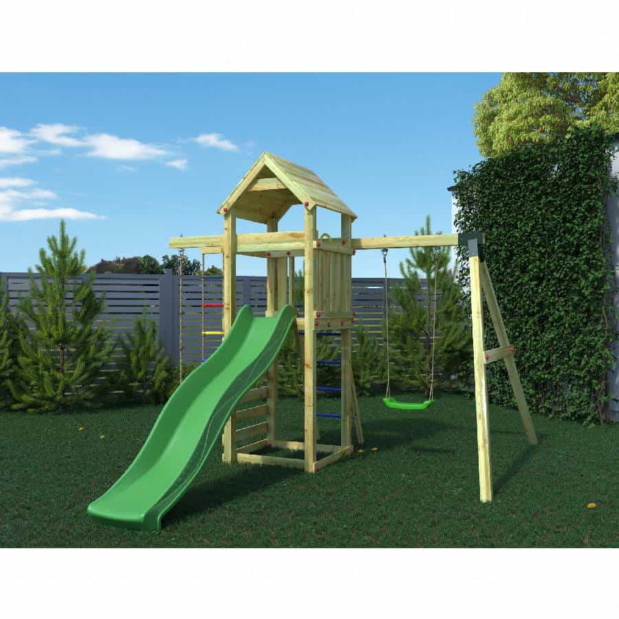 Parco Giochi in Legno Autoclavato Fungoo GAIA Torre con Scivolo e Altalena-0 Parco Giochi in Legno Autoclavato Fungoo GAIA Torre con Scivolo e Altalena-0