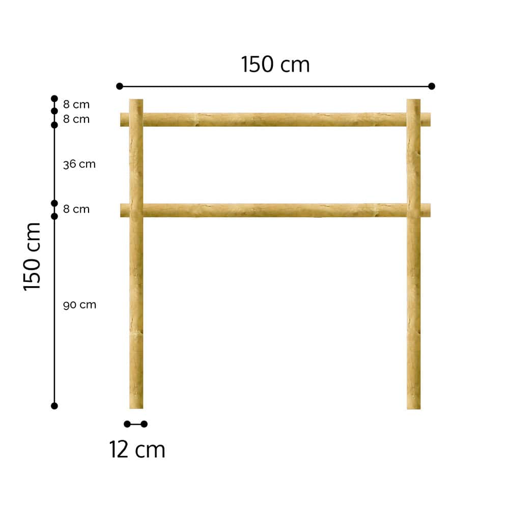 Onlywood Staccionata a 2 traverse in Pino certificato due fori (misure L 150cm x H 150cm) - Modulo iniziale con 2 piantoni-0 Onlywood Staccionata a 2 traverse in Pino certificato due fori (misure L 150cm x H 150cm) - Modulo iniziale con 2 piantoni-0