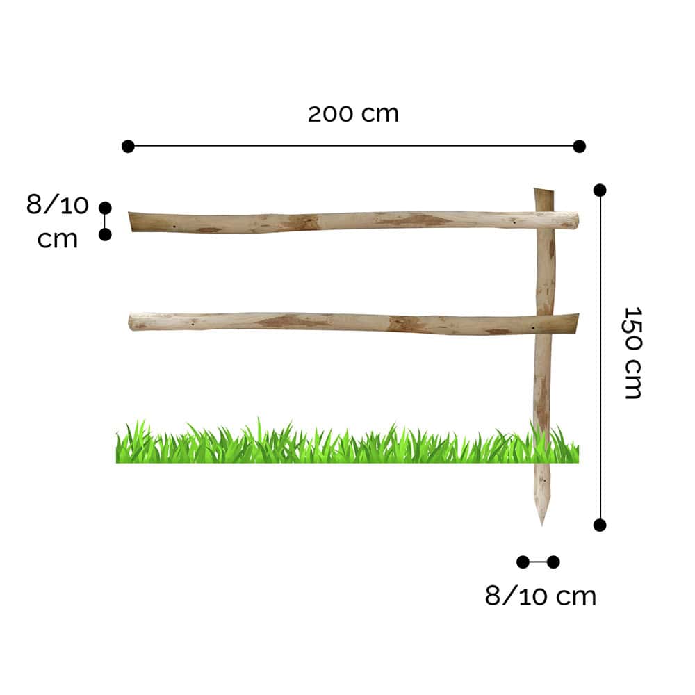 Onlywood Staccionata Valdostana a mezzi pali in Castagno scortecciato (L 200cm x H 150cm) - Modulo continuativo con 1 piantone-0 Onlywood Staccionata Valdostana a mezzi pali in Castagno scortecciato (L 200cm x H 150cm) - Modulo continuativo con 1 piantone-0