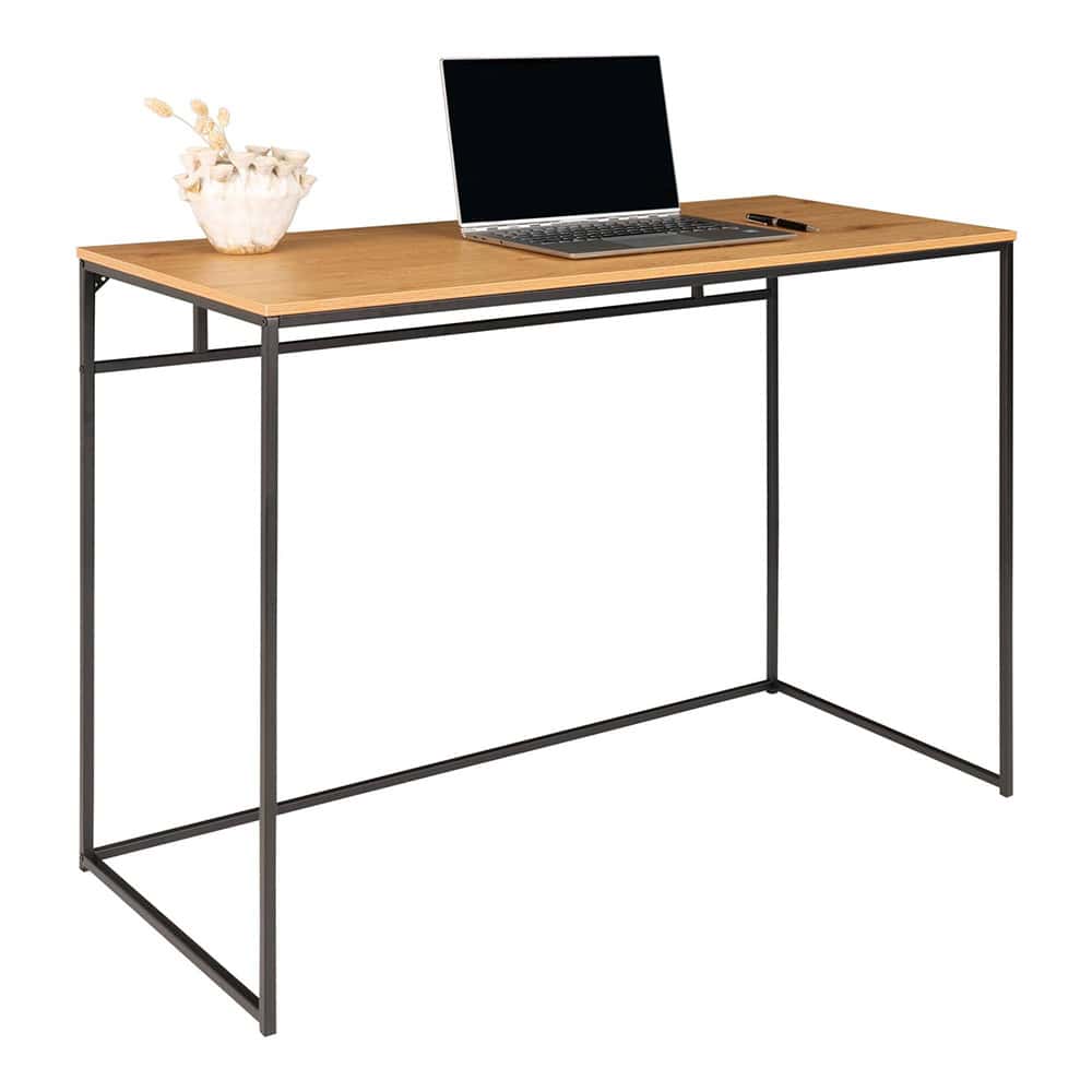 Scrivania in legno di Rovere impiallacciato con struttura in metallo nero verniciato - 100 x 45 x 75 h. cm-0 Scrivania in legno di Rovere impiallacciato con struttura in metallo nero verniciato - 100 x 45 x 75 h. cm-0