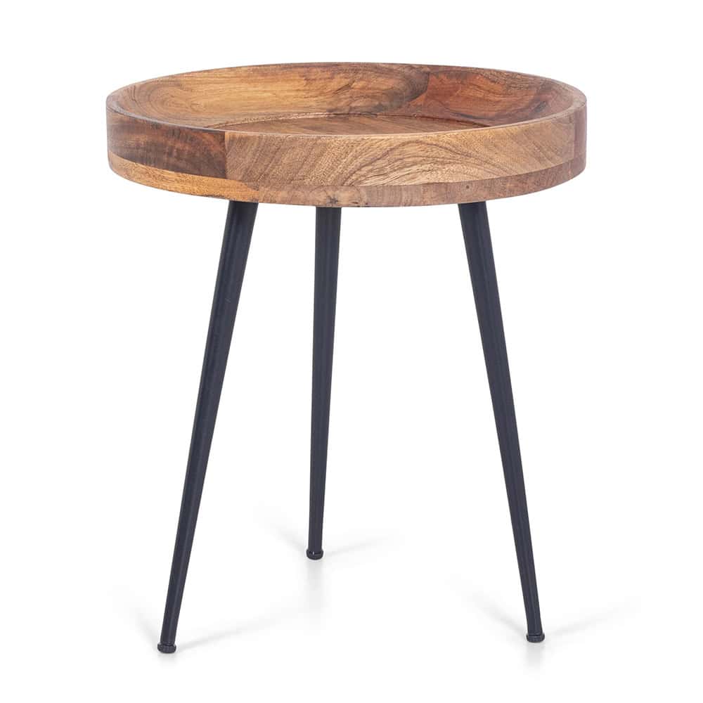 Tavolino da salotto in legno Massello di Acacia con gambe in metallo nero verniciato - Ø 38 cm x40 h. cm-0 Tavolino da salotto in legno Massello di Acacia con gambe in metallo nero verniciato - Ø 38 cm x40 h. cm-0