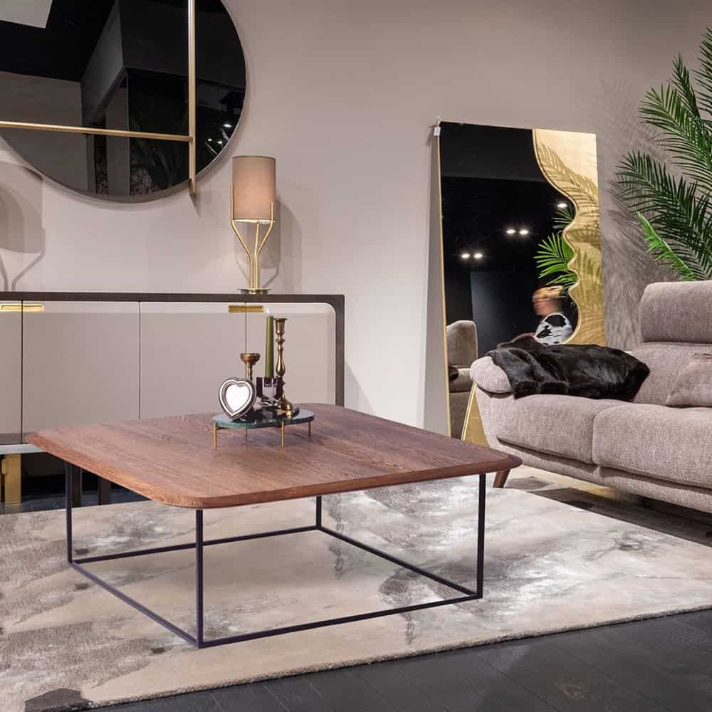 Tavolino da salotto in legno di Rovere impiallacciato con struttura in metallo nero verniciato - 100 x 100 x 40 h. cm-0 Tavolino da salotto in legno di Rovere impiallacciato con struttura in metallo nero verniciato - 100 x 100 x 40 h. cm-0