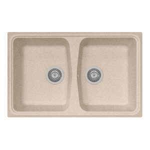 Cream-coloured double bowl sink