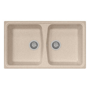 Beige double-bowl granite sink