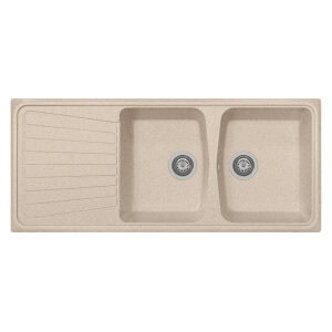 Beige double sink with draining board