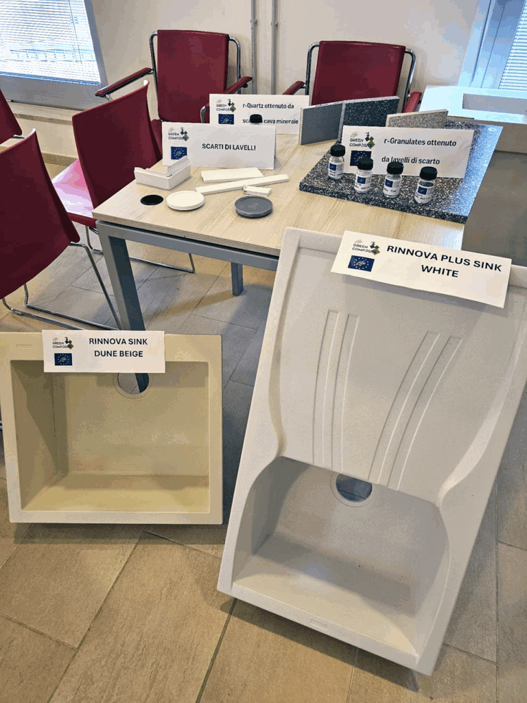 Lavelli innovativi e materiali riciclati in esposizione.