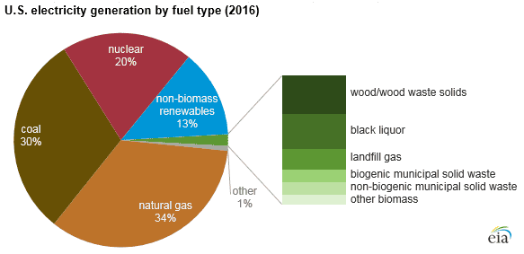 US electricity generation by fuel type
