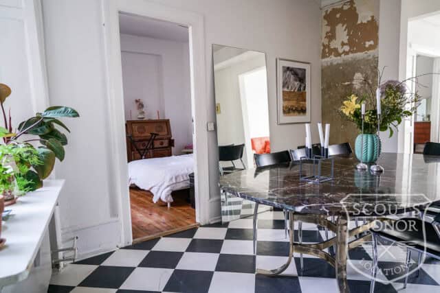 apartment boheme blue kitchen park view Østerbro location denmark scoutshonor 28
