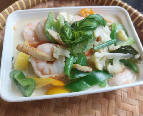 Groene curry met garnalen