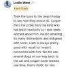 A social media post with a profile photo and text about taking dogs to the beach. It talks about leash reactivity, an outing without issues on the way back to the car, and hints at our Green to Graduate success. Perfect day! #TrainingSuccess