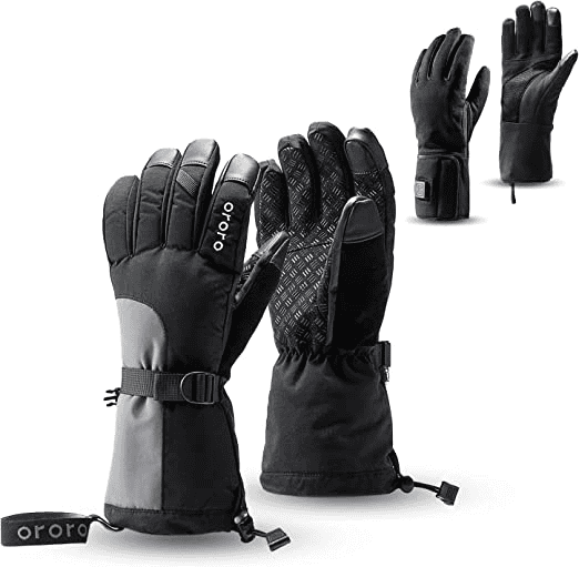 two pairs of gloves that have a strap on one of them, cold-weather gloves