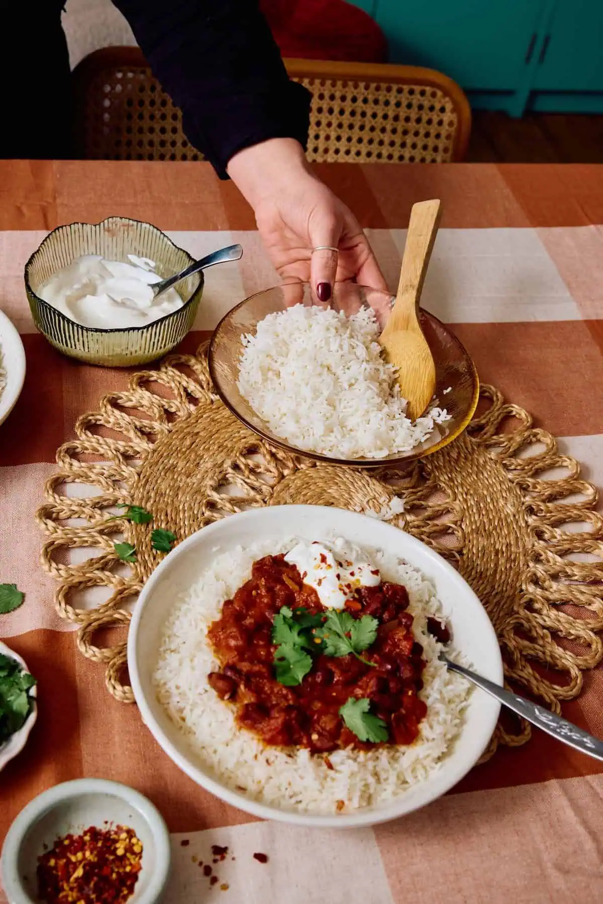 rajama chawal serving