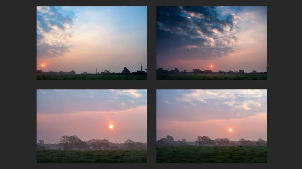 4 images 2 of which use the rule of thirds and 2 don't.  