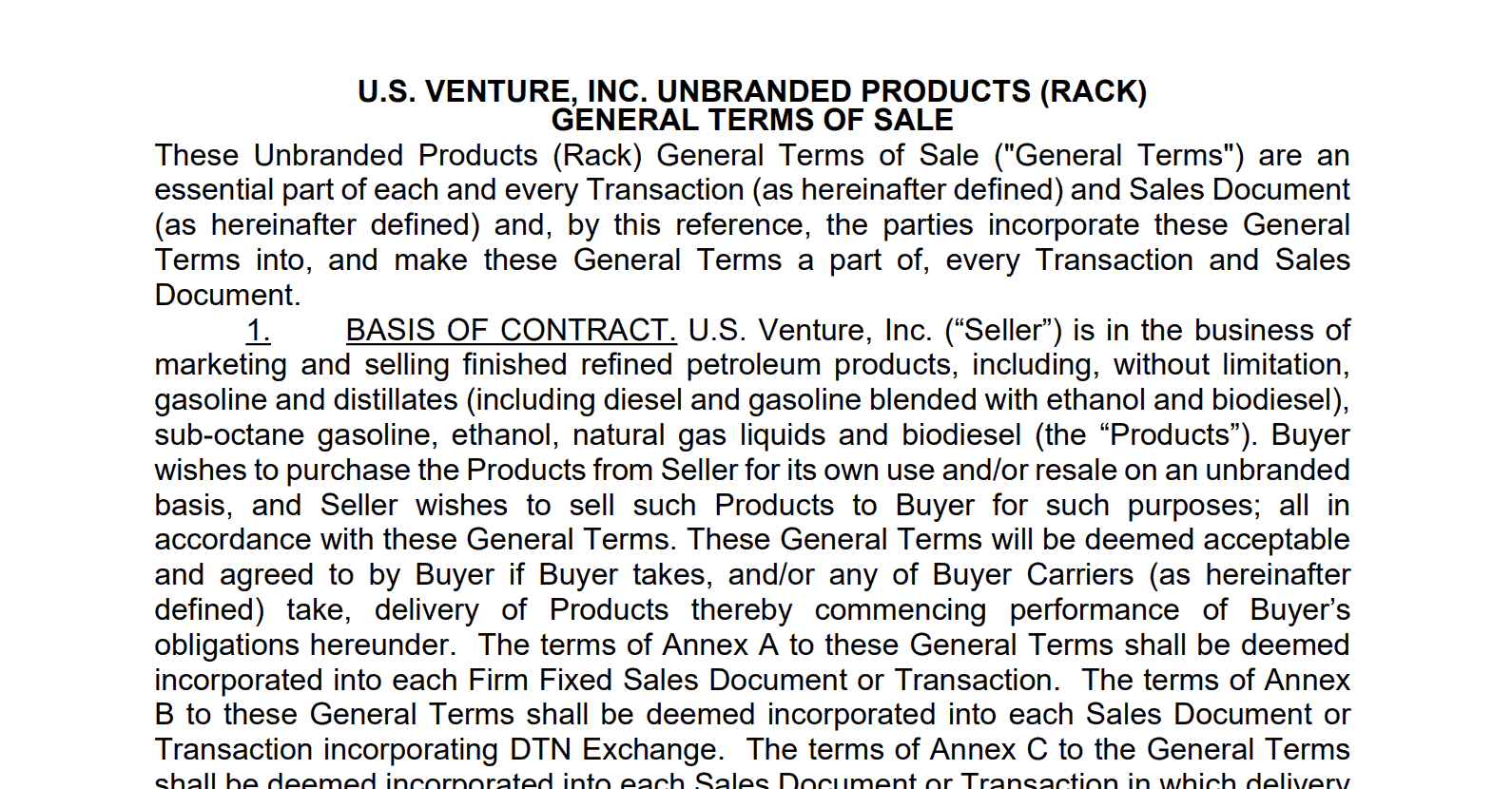 Sale of Unbranded (Rack) Products – Terms