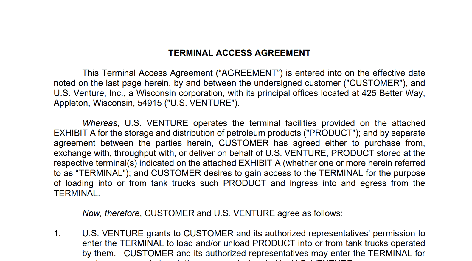 Terminal Access Agreement – Terms