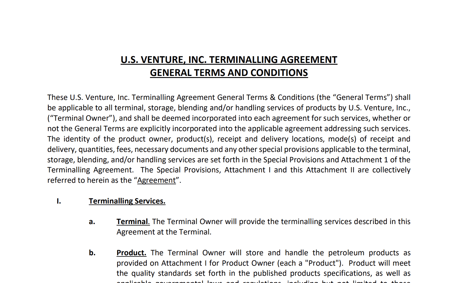 Terminalling Agreement – Terms