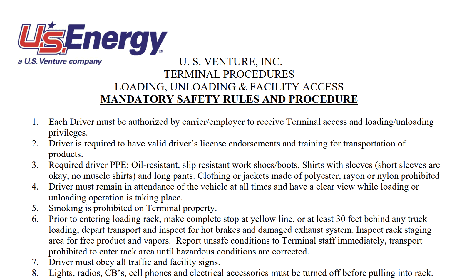 Terminal Loading Procedures & Driver Certification