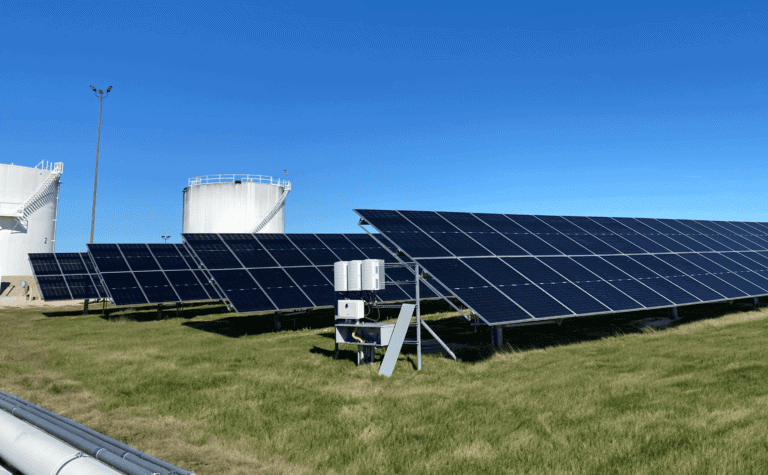 Solar panels at U.S. energy facility promoting renewable energy and clean power solutions.