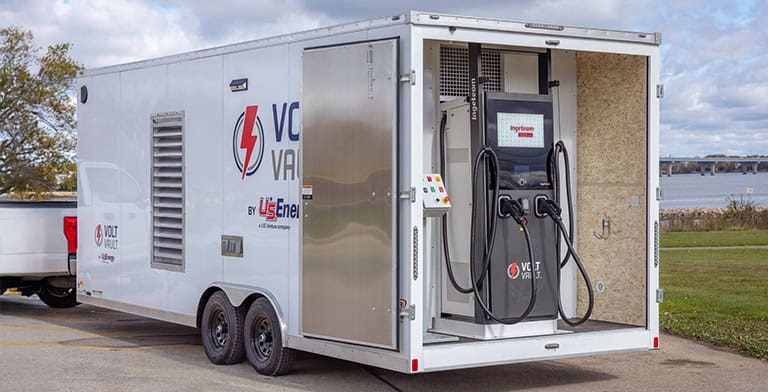 High-capacity mobile electric vehicle charging station for clean energy infrastructure.