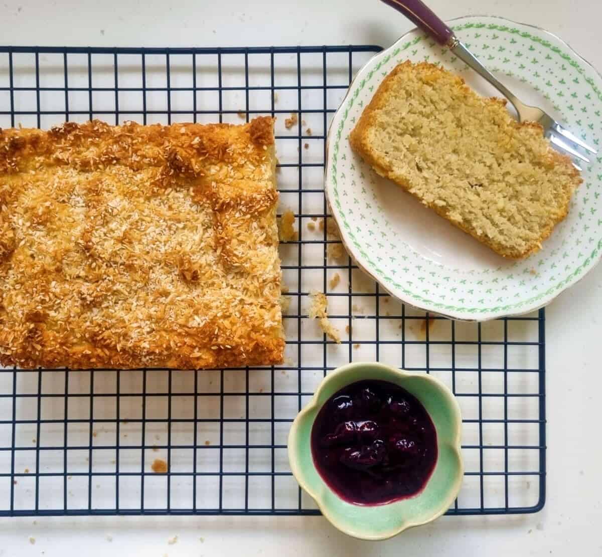 sugar free coconut cake with jam