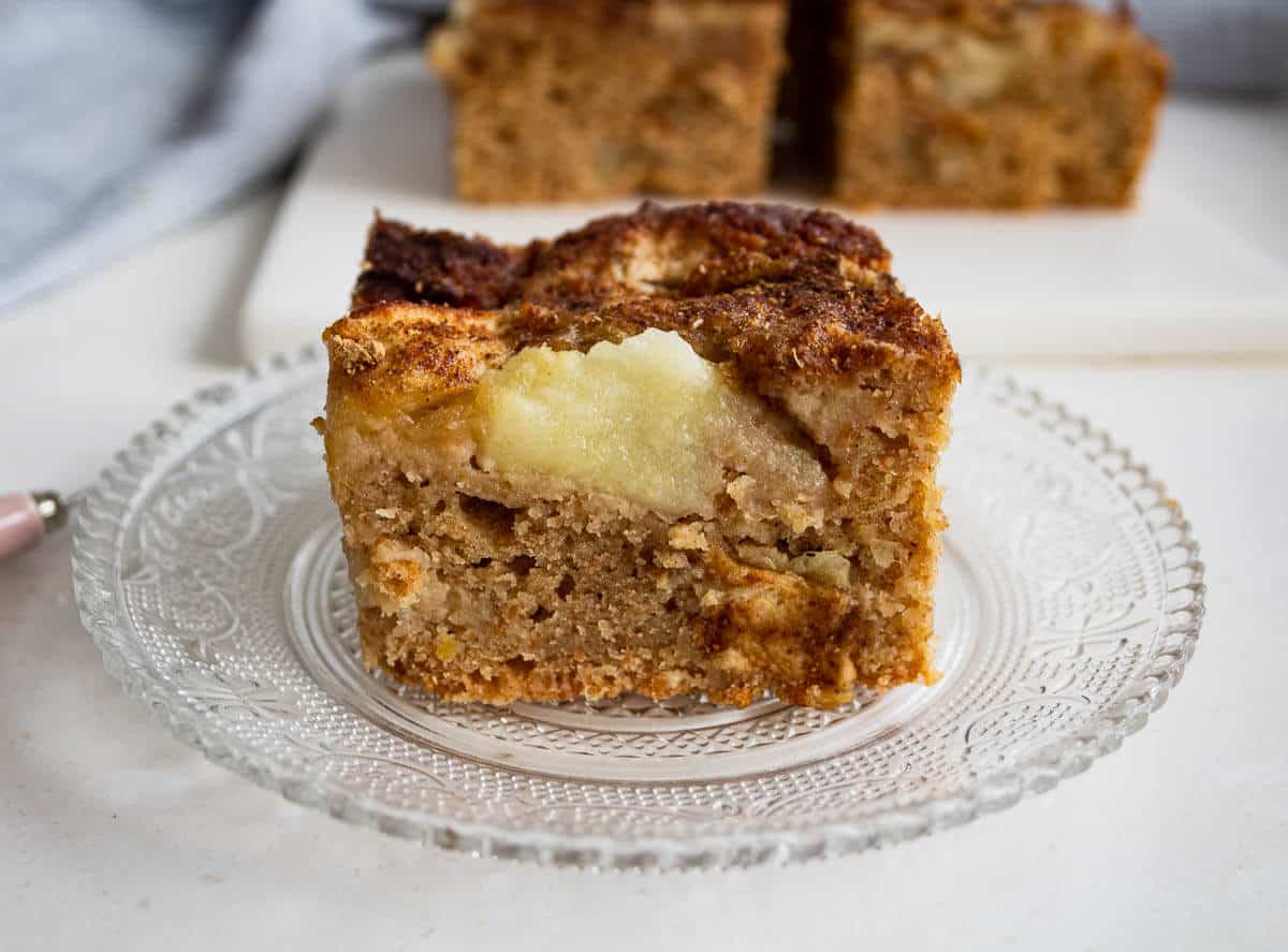 square of ginger apple cake on a plate