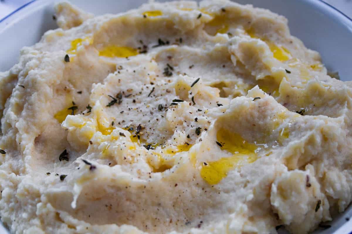 close up celeriac and parsnip mash