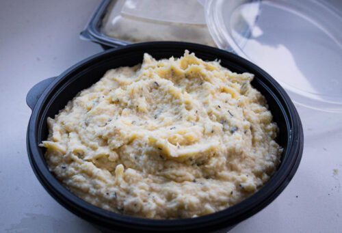 celeriac and parsnip mash in a sealed container