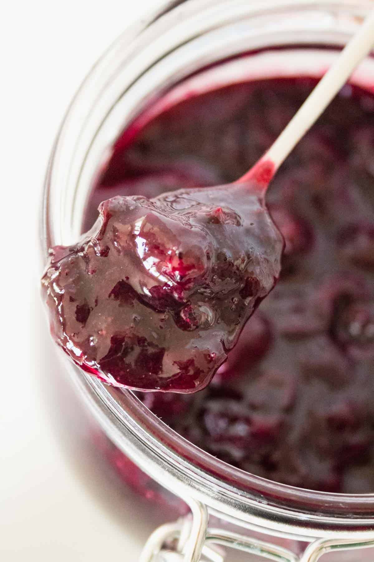 Easy sugar free jam for diabetics on a spoon