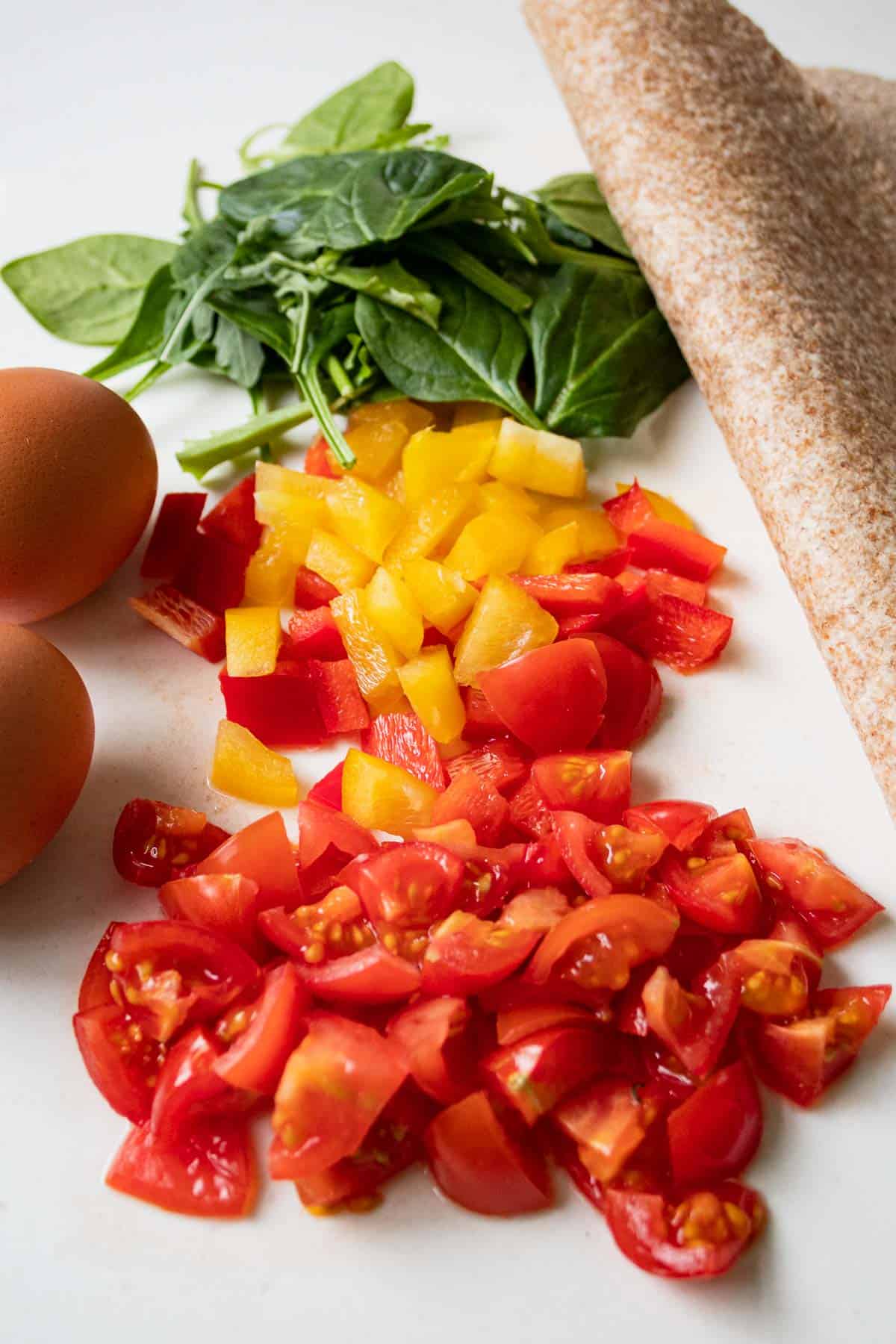 ingredients for healthy tortilla breakfast pizza