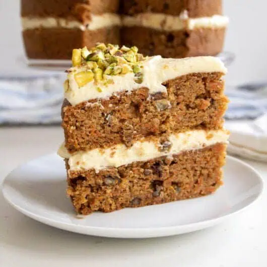 a slice of sugar free carrot cake from the side.