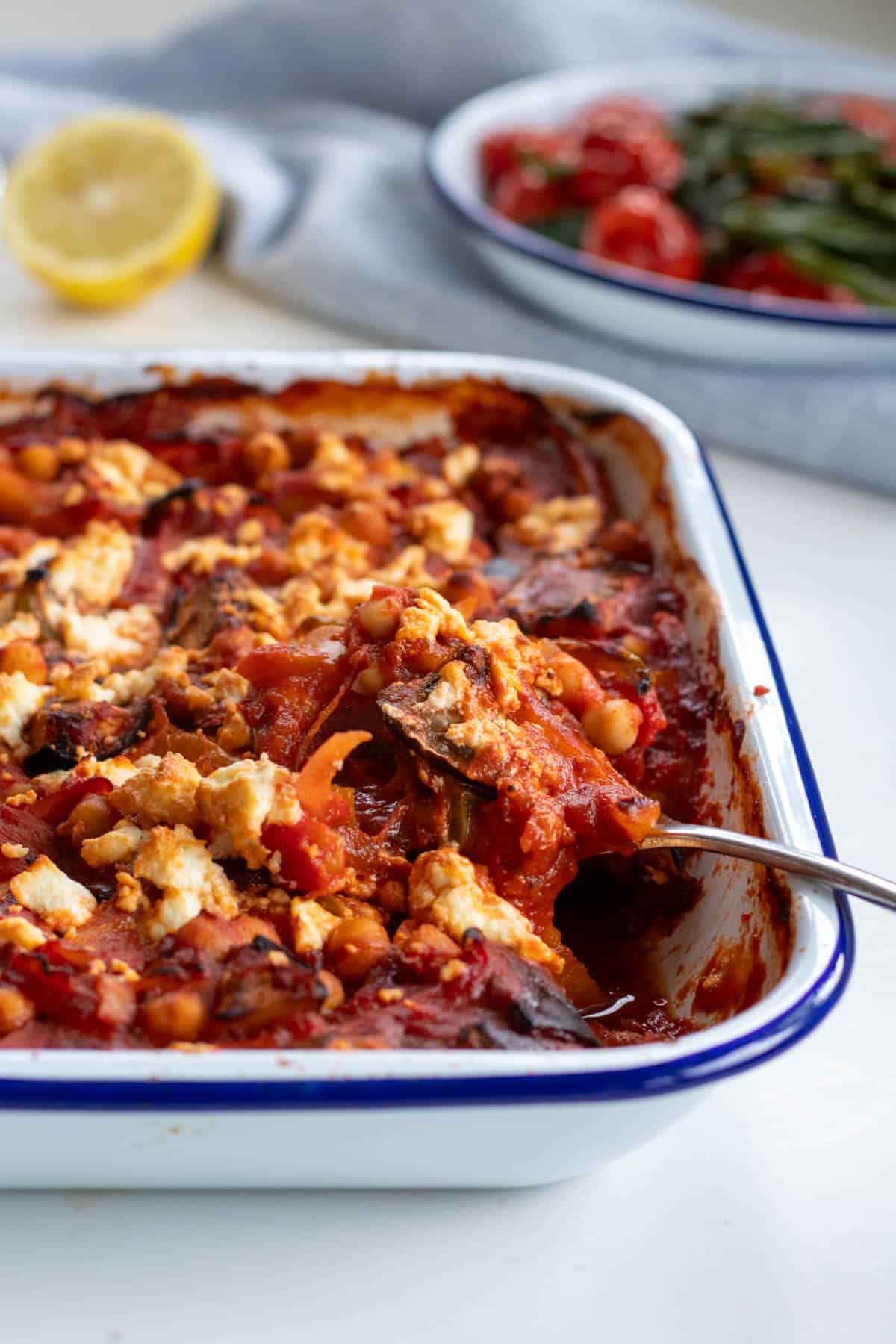 Vegetarian Aubergine Feta Cheese and Tomato Bake