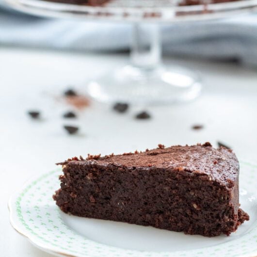 a slice of chocolate keto torte on a plate