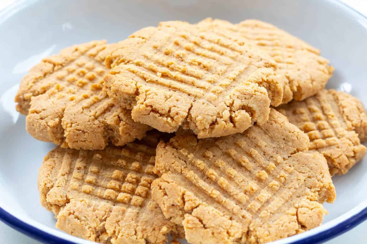a selection of 3 ingredient almond flour peanut butter cookies on a plate