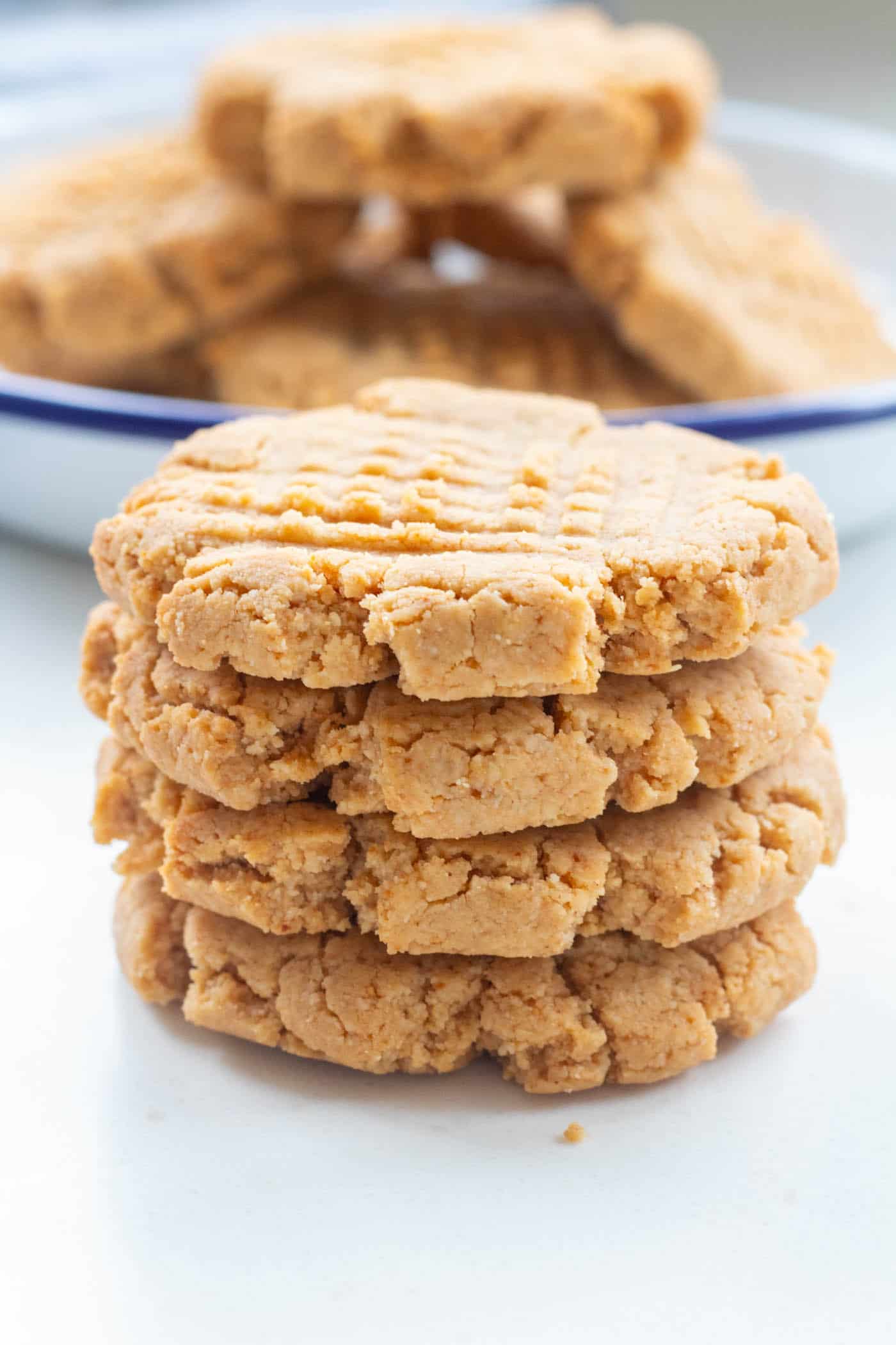 a stack of 3 ingredient almond flour peanut butter cookies