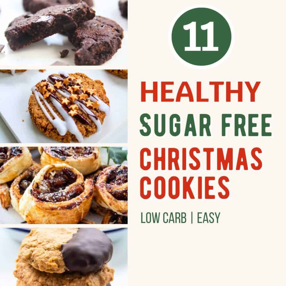 feature size of diffrent cookie images with a title 11 healthy sugar free christmas cookies