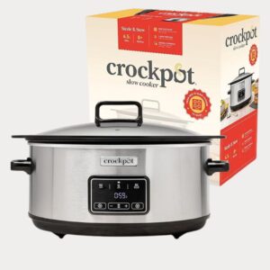 a sizzle &stew 6.5l crockpot with the box in the background